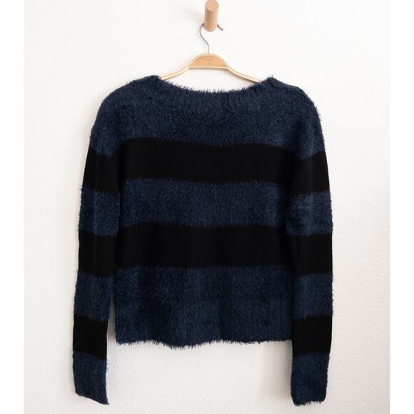 L'Agence Blue & Black Stripe Chenille Eyelash Detail Sweater Size XS - Picture 2 of 6